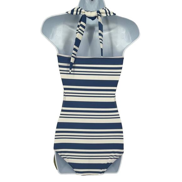 Swimsuit Traditional Gathered Stripped One Piece in Blue and White Size Med - Picture 2 of 6